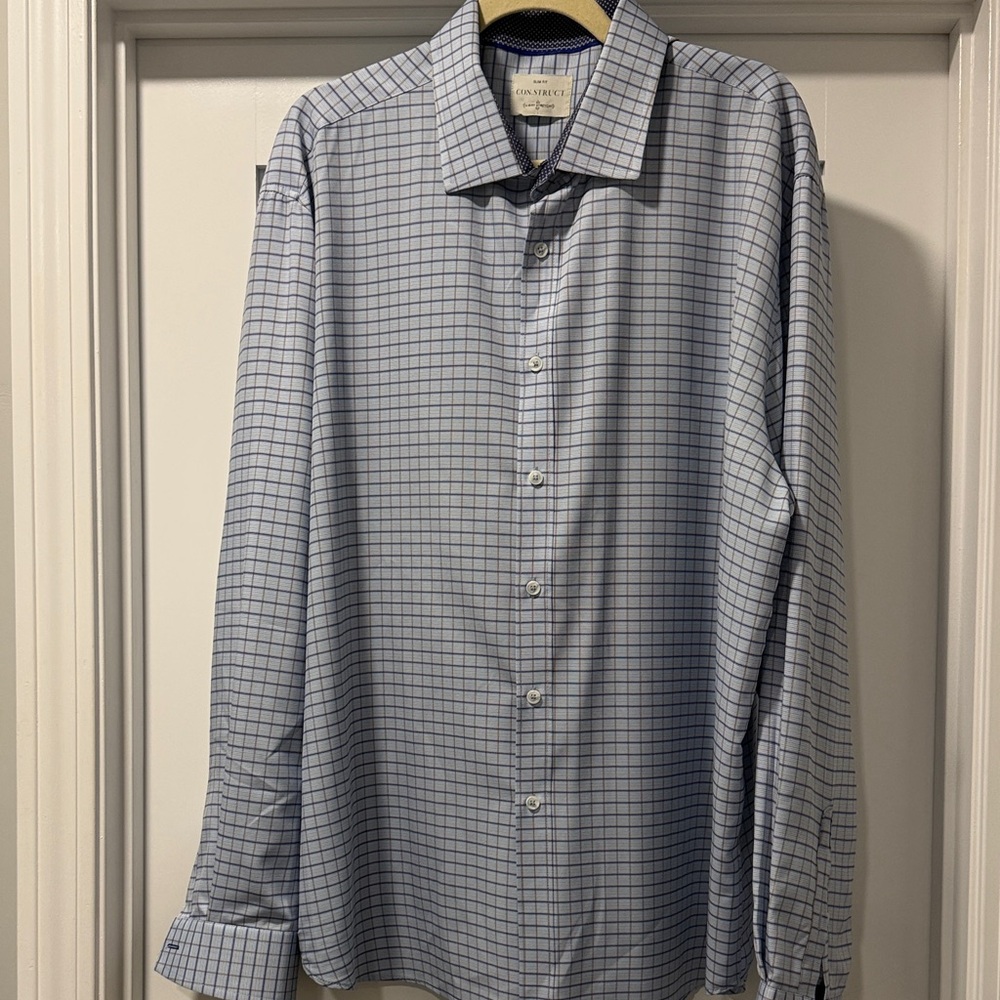Classic Light Blue Grid Dress Shirt - Spread Collar